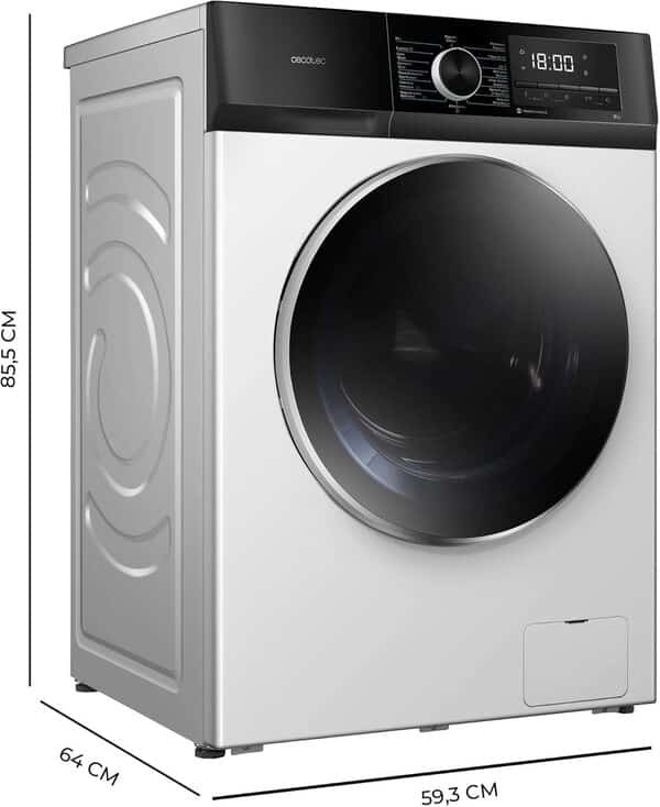 Cecotec Lave-linge 12Kg Chargement Frontal Bolero DressCode 12500 Inverter. Finition Blanc,Moteur Inverter Plus, SteamMax, 16 programmes, Nettoyage à la vapeur, DelayStart, Écran de contrôle total [Classe énergétique A]