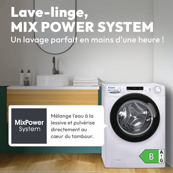CANDY - Lave-Linge Hublot - Machine à Laver 10kg/1200 trs/min - Classe Énergétique B - 15 Programmes - NFC, Ecran Digital, Mix Power System - Blanc - 85 x 60 x 54 cm - Modèle CS12102DWB4/1-47 [Classe énergétique B]