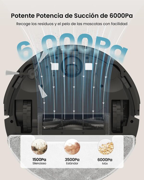 Vexilar Aspirateur Robot 6000Pa, Cleanova W11 Robot Aspirateur Laveur avec Vidange Automatique Poussière, Navigation LiDAR,180min, Connecté par Alexa/APP, Idéal pour Tapis Poils d'animaux