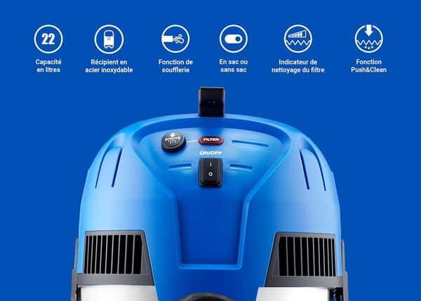 Nilfisk Multi II 22L INOX Aspirateur Eau et Poussière pour la Maison, Jardin et Voiture (1200 W)