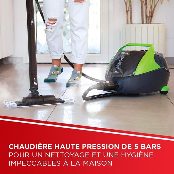 Polti Vaporetto Pro 95 Turbo Flexi, Nettoyeur Vapeur avec Chaudière, Pression jusqu'à 5 Bars, 1100 W, Autonomie Illimitée, Fabriqué en Italie, Fonction Eco, 14 Accessoires Inclus, Noir et Vert