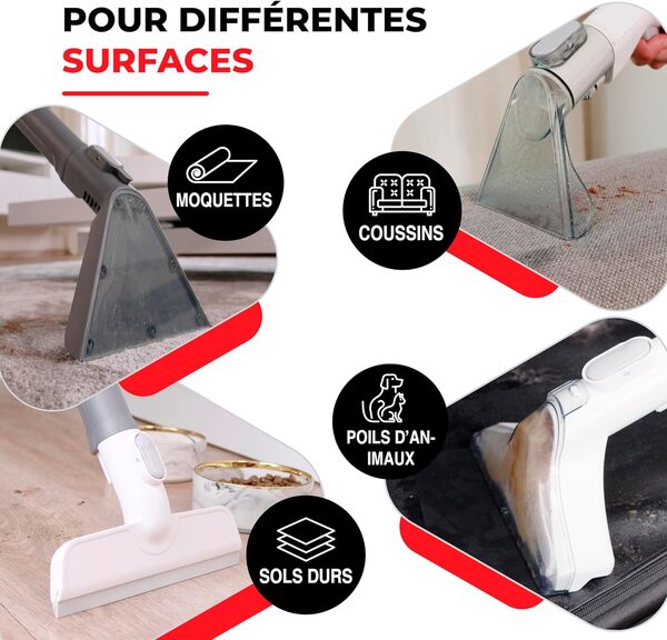 SPOTTY shampouineuse canape | nettoyeur tapis, moquettes et canapé | puissance d'aspiration de 170 mbar pour un nettoyage en profondeur | nettoyeur canapé tissu | aspirateur laveur canapé [67 dB]