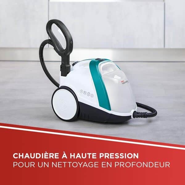 Polti Vaporetto™ Smart 100T Nettoyeur Vapeur avec Chaudière Haute Pression 4 Bars, Autonomie Illimitée, Recharge Continue, Réservoir Amovible 2L, Chauffe Rapide, 9 Accessoires Inclus, Blanc/Turquoise