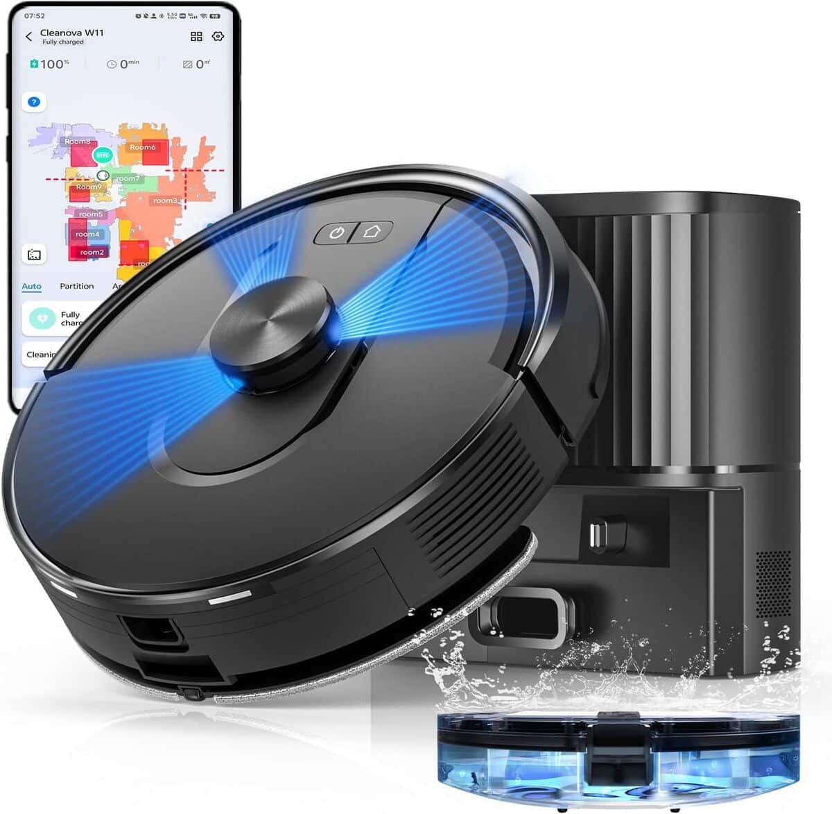 Test aspirateur robot Vexilar Cleanova W11 : puissance 5000Pa et vidange automatique