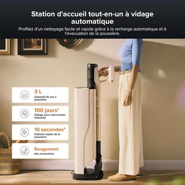 roborock H60 Hub Pro aspirateur Balai sans Fil avec Station Auto-Vide, Batterie Amovible 80 Min, 170 AW pour Les Gros débris et Les Poils d'animaux, Brosse Anti-enroulement, lumière LED Verte