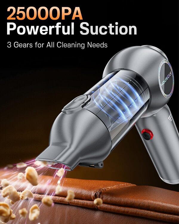 Aspirateur de voiture portable sans fil 25 000 Pa haute puissance Petit aspirateur à main rechargeable 4 en 1 Pompe soufflante à air comprimé sans fil pour voiture, bureau, nettoyage à domicile