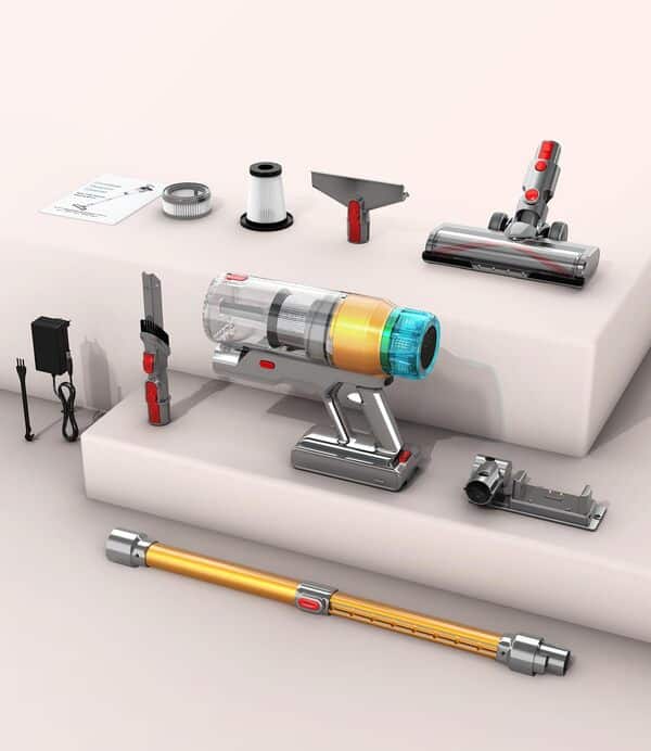 55KPA/600W Aspirateur Balai sans Fil, 55 Minutes Autonomie Aspirateur sans Fil Puissant avec Recharge Murale Écran Intelligent, aspirateur balai puissant pour Les Poils d'animaux/Tapis/Sols Durs