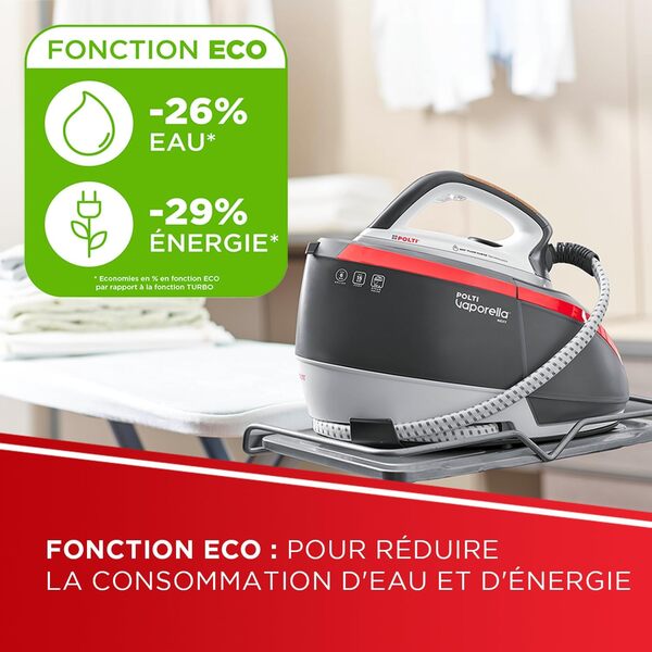 Polti Vaporella Next VN18.30, Fer à Repasser avec Chaudière 6 Bars, Puissance 2200 W, Fonction Éco et Turbo, Autonomie Illimitée, Steam Pulse 350 g, Gris et Rouge