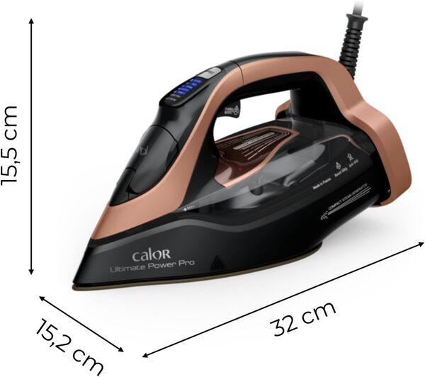 Calor Ultimate Power Pro Fer vapeur, Puissance d'une centrale vapeur, 3200 W, Débit vapeur continu 85 g/min, Fonction pressing 300 g/min, Fabriqué en France, FV9E50C0