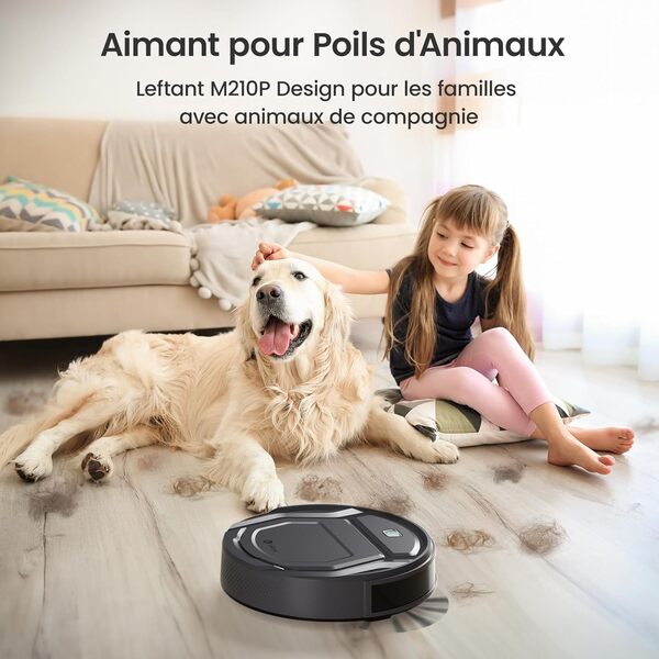Lefant Aspirateur Robot, Robot Aspirateur Mince Silencieux Connecté avec WiFi/Bluetooth/Alexa/App, 6 Modes de Nettoyage, Auto-Charge, 120min d'Autonomie, Idéal pour Poils d'animaux Sols Durs, M210P