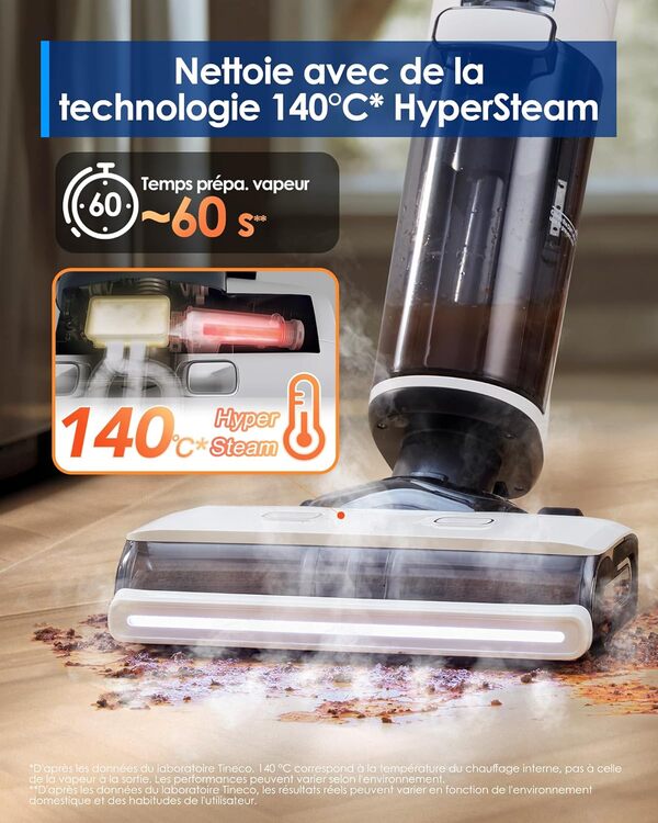 Tineco Floor One S7 Steam Nettoyeur de Sols sans-Fil Balai Vapeur pour Saletés Collantes sur Sols Durs avec Écran Auto-Nettoyage Nettoyage des Bords Autopropulsion Parfait pour Enfants/Animaux