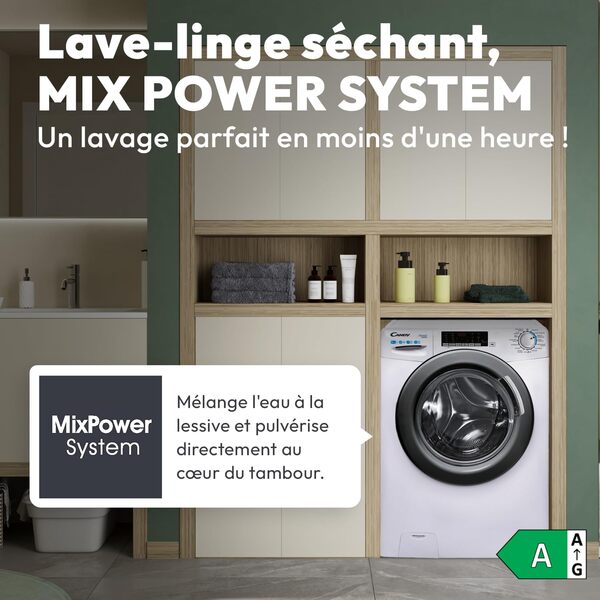 CANDY - Lave-Linge Séchant - Machine à Laver Séchante 10+ 6kg/1400 trs/min - Classe Énergétique A - 15 Programmes - Ecran Digital, Fonction Vapeur - Blanc - 85 x 60 x 54 cm - Modèle CSWS4106TWMRE/FR [Classe énergétique D]