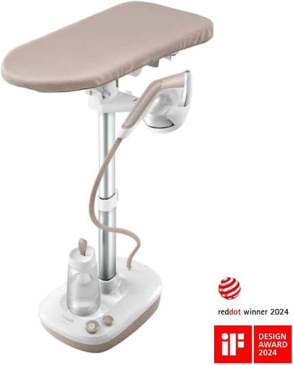 Philips Solution de repassage All-in-One Série 6000 - Défroisseur vapeur 6 bars, planche multi-angle, Optimal Temp, réservoir 1.1L amovible, Élimine jusqu'à 99,9%* des bactéries, Beige (AIS6010/10)