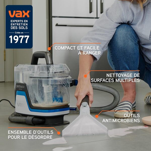 Vax SpotWash Home Duo Spot Nettoyeur, détachant pour shampouineuse tapis et tissus d'ameublement, séchage rapide, protection antimicrobienne et nettoyage en profondeur de plusieurs surfaces