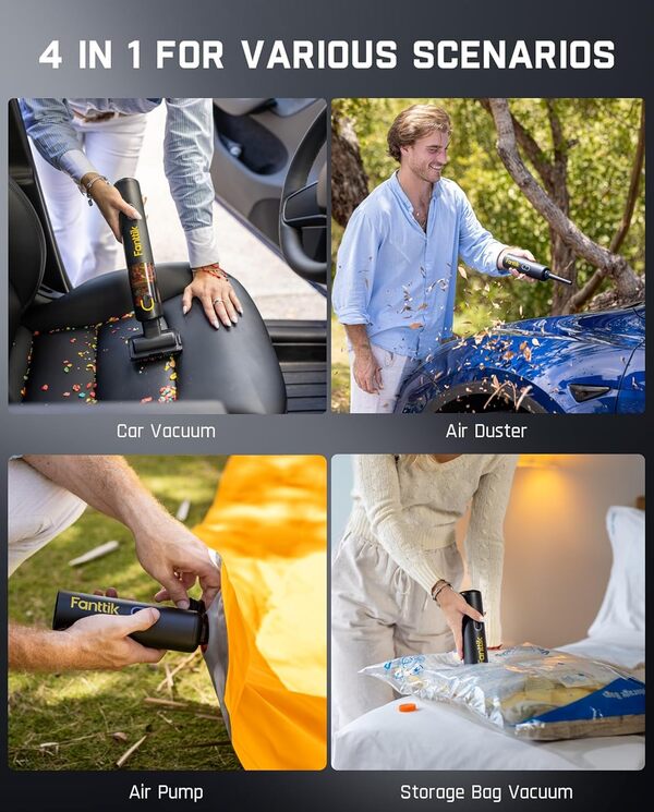 Fanttik Slim V8 Apex Aspirateur de Voiture,Haute Puissance D'aspiration 19KPa Aspirateur à Main,Charge Rapide USB-C Aspirateur sans Fil pour Voiture,4 en 1 Aspirateur/Souffleur/Gonfleur/Pompe（Noir）