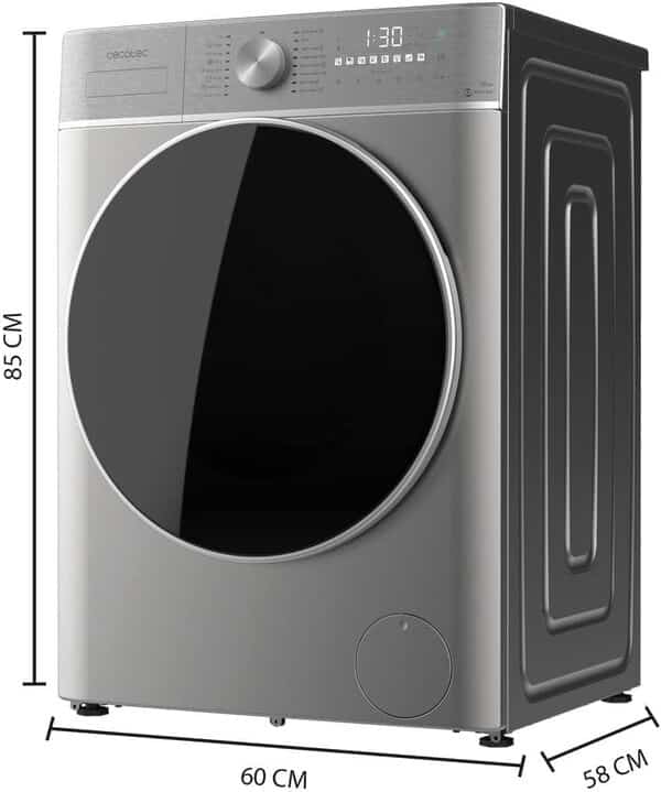 Cecotec Lave-linge 10 kg à Chargement Frontal Bolero DressCode 10800 Inverter Steel A 1400 tr/min, 16 Prog, Classe A, Moteur Inverter Plus, Vapeur SteamMax, Lavage Intelligent et Détecteur de Charge [Classe énergétique A]