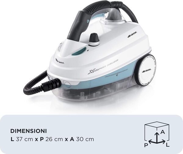 Ariete 4146 XVapor Deluxe, Nettoyeur Vapeur Mobile avec Réservoir de 1,6 Litres, 1 Heure d'Autonomie, 5 Bar, Compartiment à Accessoires Intégré, Autonomie jusqu'à 55', Câble de 6 m, 1500W, Blanc