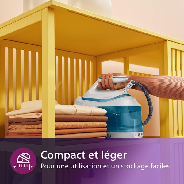 Philips PerfectCare 6000 Series Générateur De Vapeur - 2400 W, Effet Pressing jusqu'à 500 g, Pression De 6,5 bars, Technologie OptimalTEMP, Réservoir De 1,8 l, Blanc/Bleu (PSG6022/20)