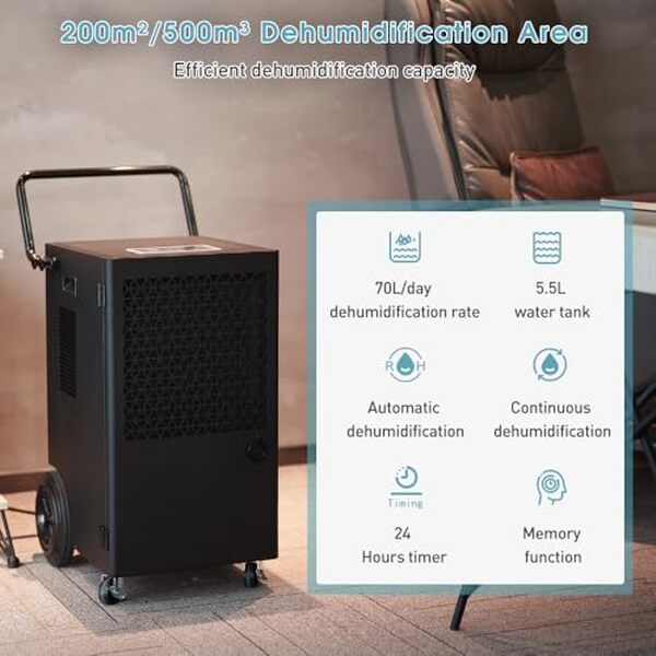 Découvrez comment l'iOCHOW déshumidificateur industriel 70L/jour améliore efficacement l'air sur 200m² grâce à sa technologie innovante.