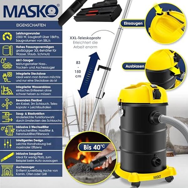 Découvrez notre test détaillé de l'aspirateur Masko® 6IN1 2 300 W : efficacité, puissance et polyvalence au rendez-vous pour un nettoyage industriel sans compromis.