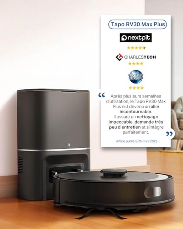 Découvrez notre test complet du Tapo RV30Max Plus : aspirateur robot laveur ultra puissant avec station d'auto-vidage et lavage intelligent pour un nettoyage optimal. 