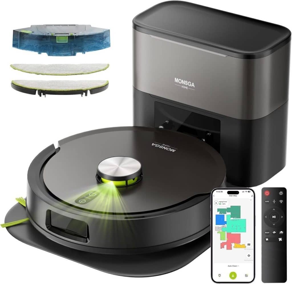 Test de l'aspirateur robot Monsga : puissance 8000Pa et station auto-vidage