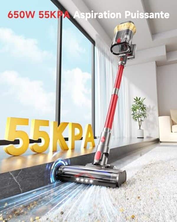 Découvrez notre test détaillé de cet aspirateur balai 55KPA/650W : puissance, autonomie et performances pour un nettoyage efficace de votre maison.